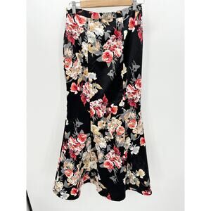 Blondie Nites Womens Black Floral Print Maxi Skirt Size 5 Mermaid Party Wedding